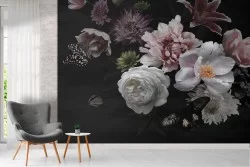 Vintage nature flowers wallpaper composition