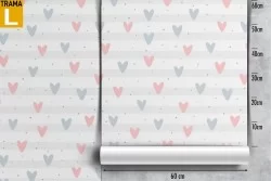 Wallpaper with stylized hearts and stripes pattern for children.