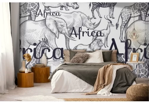 Carta da Parati scritte e animali Africa natura pattern.