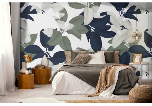 White and blue flowers nature pattern wallpaper.