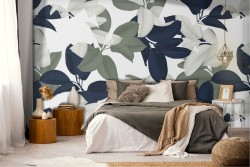 White and blue flowers nature pattern wallpaper.