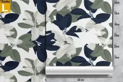 Carta da Parati fiori bianchi e blu natura pattern.