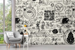 Carta da Parati scritte e loghi caffé pattern.