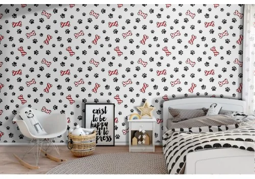 Wallpaper bones and animal paws pattern kids polka dots.