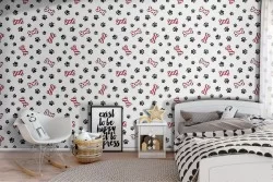 Carta da Parati ossi e zampe animali pattern bambini a pois.