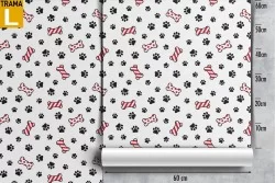 Carta da Parati ossi e zampe animali pattern bambini a pois.
