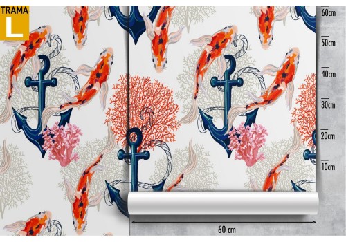 Carta da Parati ancore e fiori pattern decorazione. 2