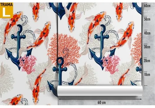 Carta da Parati ancore e fiori pattern decorazione. 2