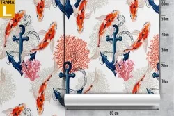 Wallpaper anchors and flowers pattern decoration.