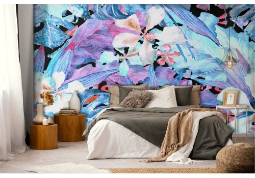 Wallpaper flowers and painted leaves nature refined pattern.