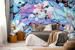 Carta da Parati fiori e foglie dipinti natura pattern raffinato.