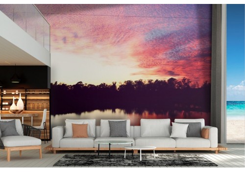 Wallpaper landscape forest lake at sunset