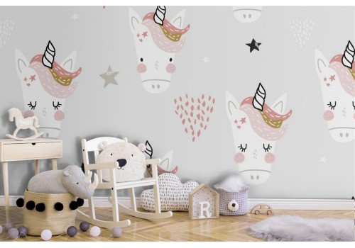 Unicorn pattern fantasy children's wallpaper.
