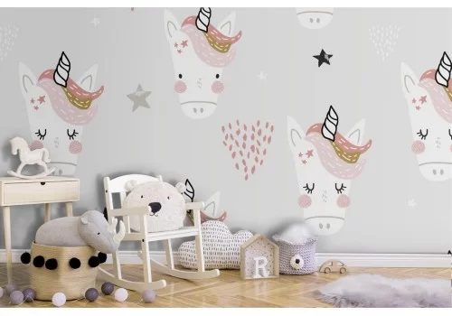 Unicorn pattern fantasy children's wallpaper.