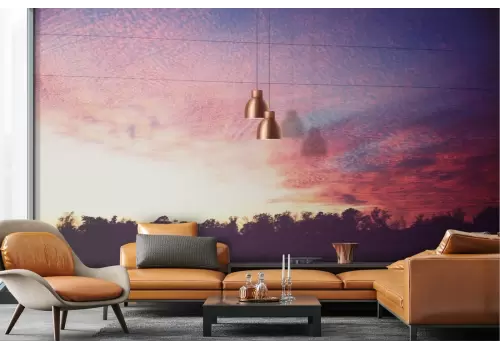 Carta da Parati paesaggio foresta lago al tramonto 2