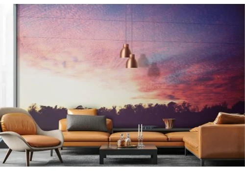 Carta da Parati paesaggio foresta lago al tramonto 2