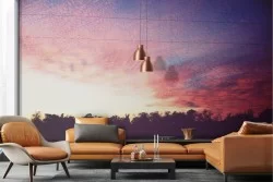 Carta da Parati paesaggio foresta lago al tramonto