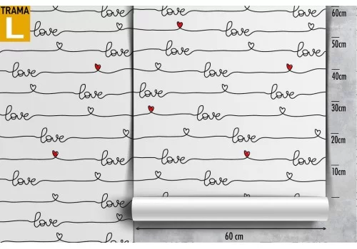 Carta da Parati scritte LOVE corsivo con cuore pattern. 2