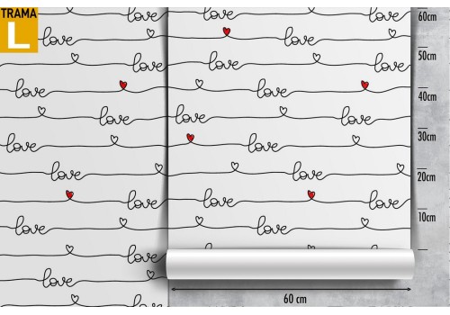 Wallpaper written LOVE in cursive with heart pattern. 2