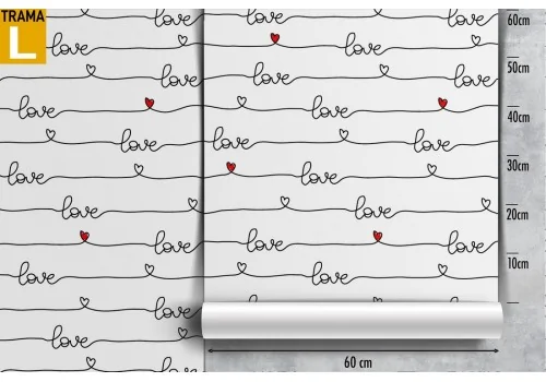 Wallpaper written LOVE in cursive with heart pattern. 2