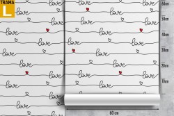 Carta da Parati scritte LOVE corsivo con cuore pattern.