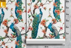Peacocks and flowers nature pattern wallpaper.