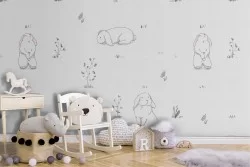 Wallpaper with white bunny pattern for children.