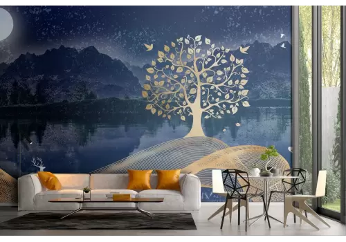 Carta da Parati albero bosco astratto paesaggio 2