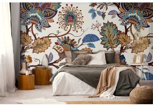 Wallpaper with abstract vintage leaves and flowers nature.