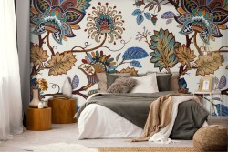 Carta da Parati foglie e fiori astratti vintage natura.