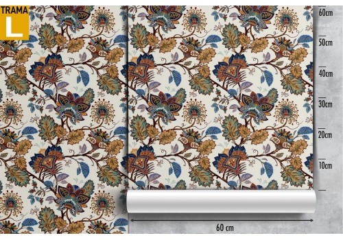 Carta da Parati foglie e fiori astratti vintage natura. 2