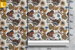 Carta da Parati foglie e fiori astratti vintage natura.