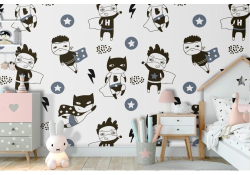 Batman Superman characters children's wallpaper.