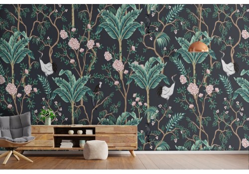 Tropical landscape stylized pattern wallpaper.