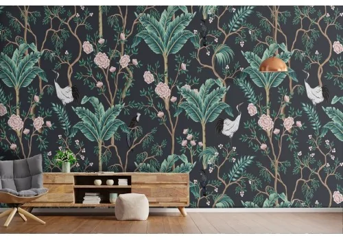 Tropical landscape stylized pattern wallpaper.