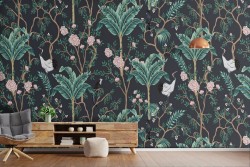 Carta da Parati paesaggio stilizzato tropicale pattern.