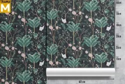 Tropical Wallpaper with Trees, Flowers, Leaves