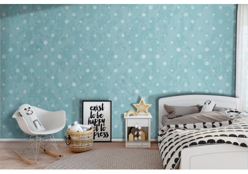 Blue polka dot children's wallpaper decoration.