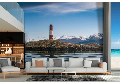 Wallpaper lighthouse with lake landscape