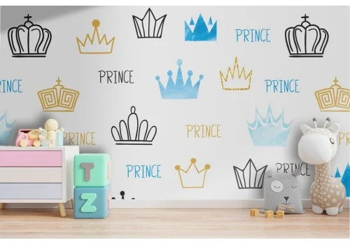 Wallpaper with stylized crowns for children's decoration.