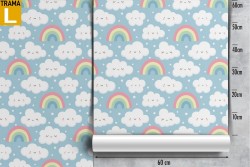 Carta da Parati arcobaleni e nuvole pattern bambini.