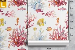 Carta da Parati coralli e pesci pattern bambini.