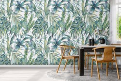 Wallpaper with tropical leaves and trees nature pattern.