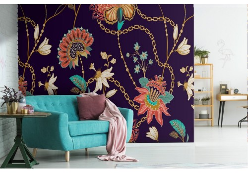 Vintage nature wallpaper with abstract leaves and flowers.