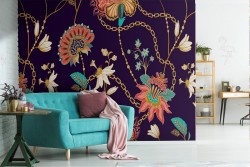 Vintage nature wallpaper with abstract leaves and flowers.