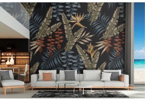 Carta da Parati foglie e fiori natura astratta pattern.