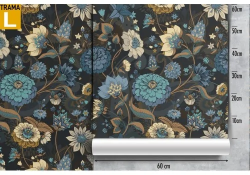 Vintage blue wallpaper with leaf and flower pattern. 2