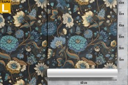 Carta da Parati foglie e fiori vintage blu pattern.