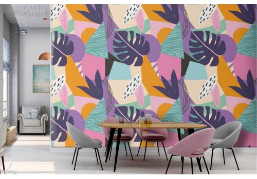 Modern abstract tropical leaves wallpaper pattern.