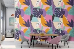 Carta da Parati foglie tropicali astratte moderne pattern.